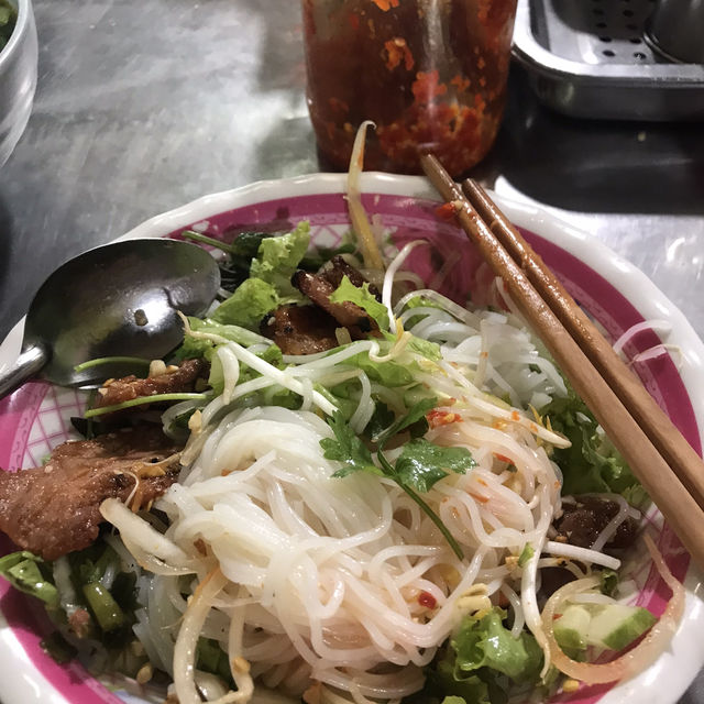 Local meal at Buon Ma Thuot market 