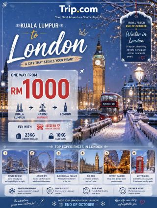  吉隆坡 → 倫敦單程 RM1,000 起 
