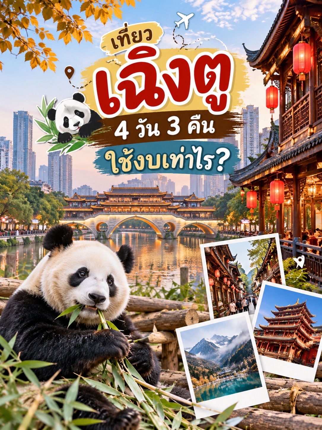 🐼🇨🇳 เฉิงตู 4 วัน 3 คืน ใช้งบเท่าไร? เที่ยวจีนครั้งแรกก็วางแผนได้! ✈️🏔️