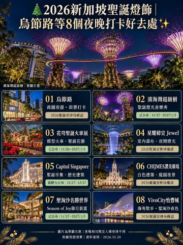 🎄2026新加坡聖誕燈飾｜烏節路等8個夜晚打卡好去處✨