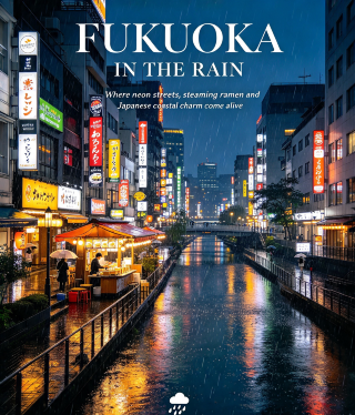 FUKUOKA IN THE RAIN ☔ — WHERE NEON STREETS, STEAMING RAMEN AND JAPANESE COASTAL CHARM COME ALIVE 🌧️