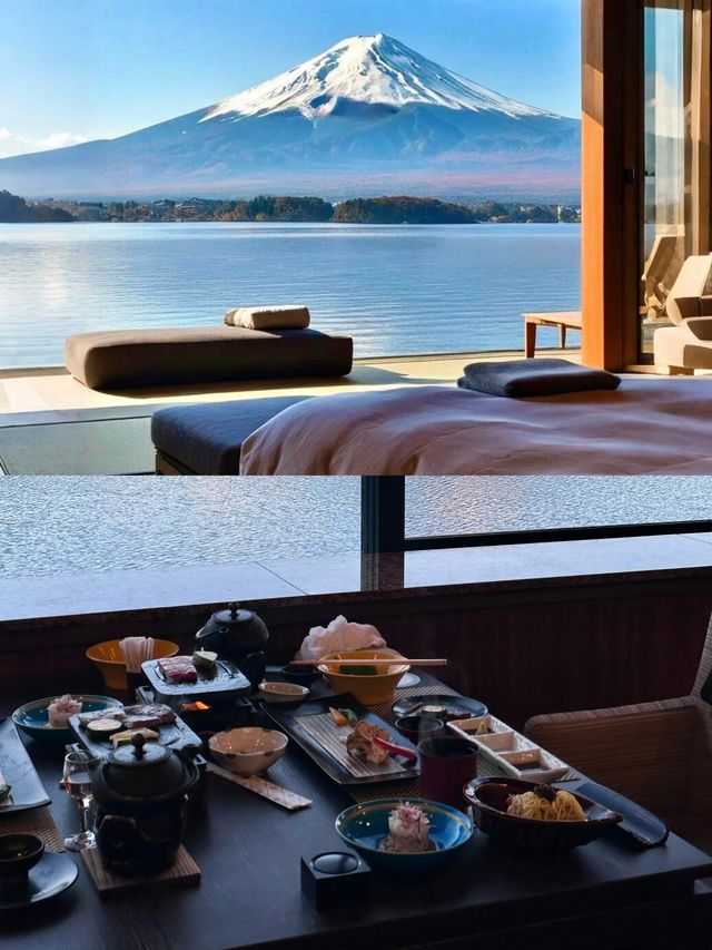 一泊二食搭配泡湯欣賞富士山山景，還有免費巴士接送。