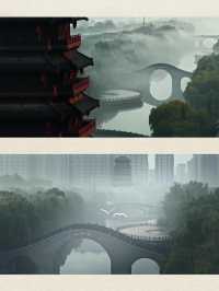 西安雨天藏著個“江南”!漢城湖霧色太仙了