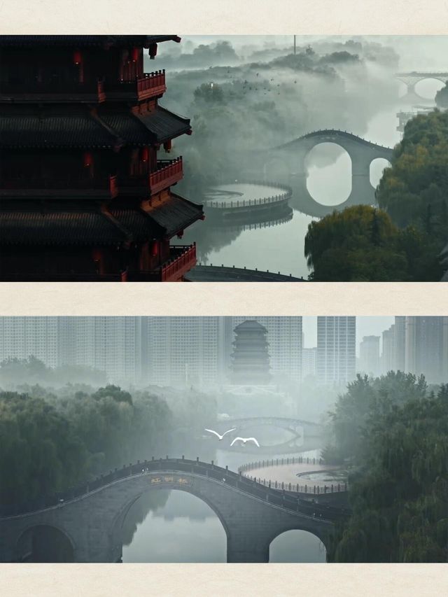 西安雨天藏著個“江南”!漢城湖霧色太仙了