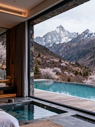 住川西のチベット風民宿で、子どもと一緒に春の雪山へ出かけよう