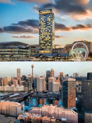 Sofitel Sydney Darling Harbour meets the enchanting pink-gold harbor sunset