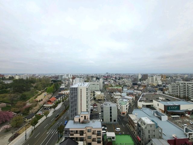센다이 선 플라자(Sendai Sunplaza) 디럭스트윈룸 야구장과 벚꽃이 보이는 호텔