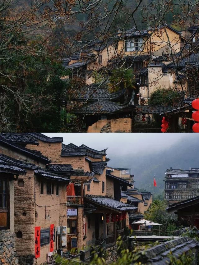 霧雨中的古村，仿佛世外桃源！