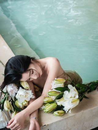 안지 봄날 반산 연무 속 개인 온천, 너무 힐링돼요