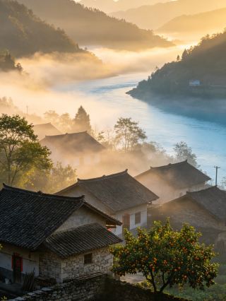 Wooden cabin in the mist of southern Shaanxi