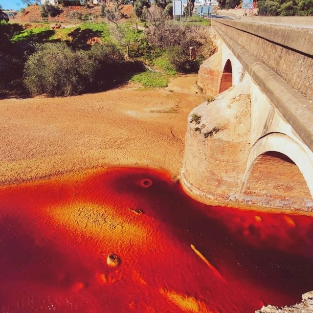 紅色河水上的老橋
