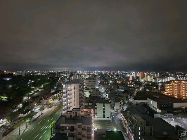 센다이 선 플라자(Sendai Sunplaza) 디럭스트윈룸 야구장과 벚꽃이 보이는 호텔