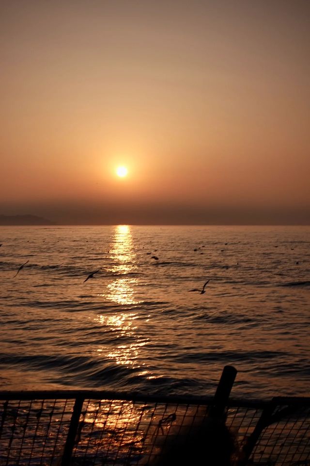 秦皇島北戴河海邊日出日落