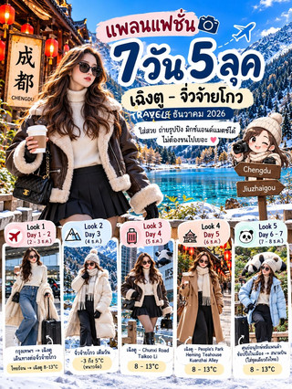 A compilation of fashion ideas for a 7-day trip to Chengdu and Jiuzhaigou.