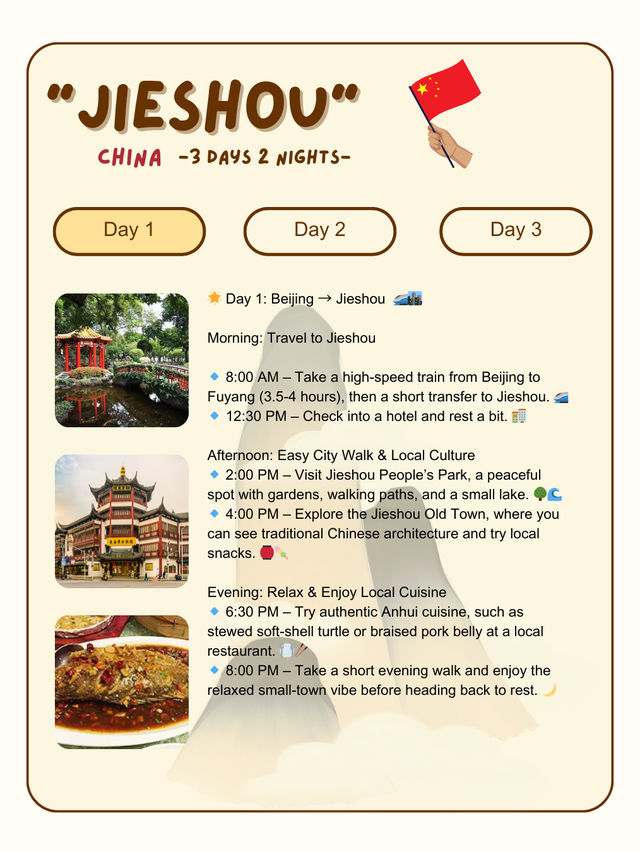 3-Day itinerary for Jieshou, China 