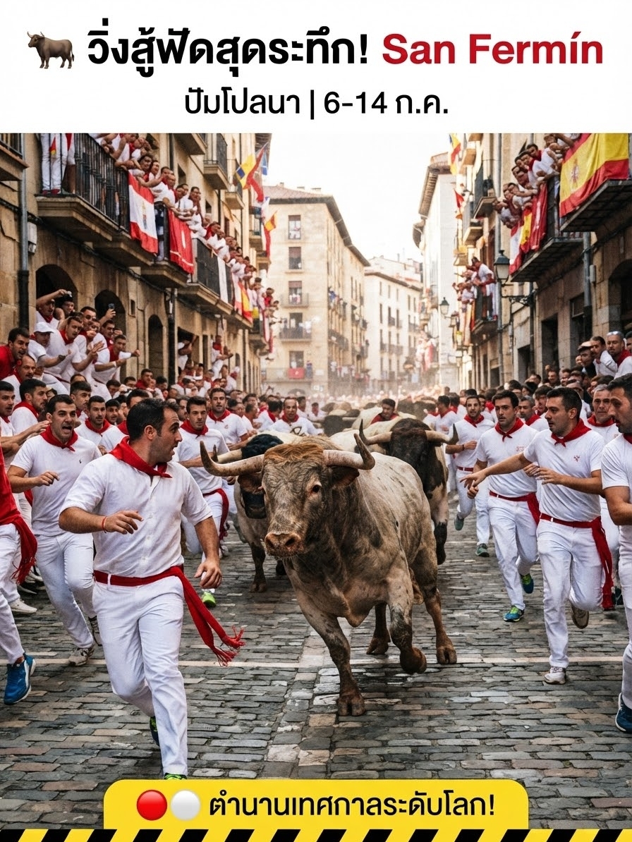 ​🐂 เทศกาลซาน เฟร์มิน (San Fermín) – วิ่งสู้ฟัดสุดระทึกที่ปัมโปลนา​หัวใจเต้นรัว