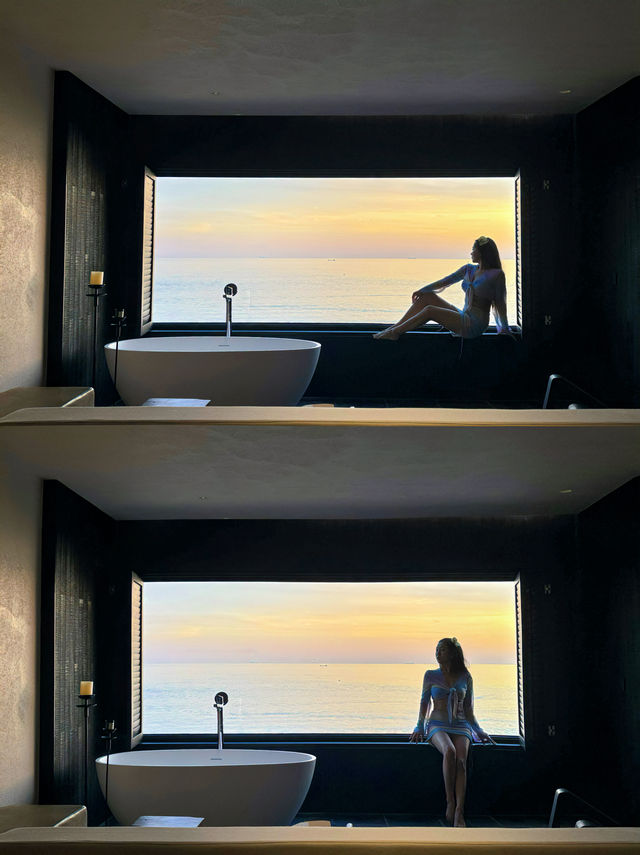 在涠洲島入住一間臨海酒店，欣賞絕美的夕陽。