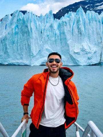 When you stand in front of the blue glacier dozens of stories high