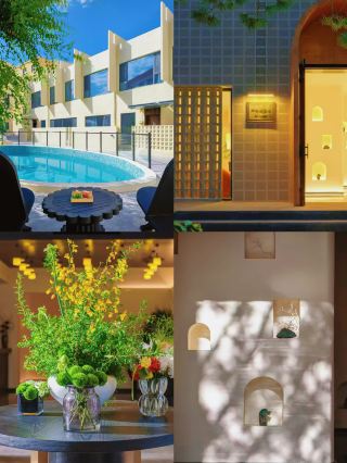 A must-stay in Dunhuang! The art-filled Ami Ta guesthouse pool night view is stunning