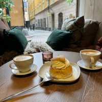 spacious cafe with outdoor tables