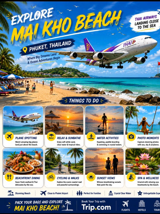 ✈️🏖️ EXPLORE MAI KHAO BEACH – PHUKET'S MOST UNIQUE BEACH! 🇹🇭🌴

Looking for a beach experience unlike anywhere else in the world? 🌊✨ Welcome to Mai Khao Beach, Phuket's hidden gem where you can watch giant aircraft fly just above your head as they land near the beach! 📸✈️

🌟 Top Things To Do at Mai Khao Beach

✈️ Plane Spotting
Witness the thrilling sight of aircraft landing just meters above the beach – a dream spot for aviation lovers!

🏖️ Relax & Sunbathe
Enjoy soft golden sand, crystal-clear waters, and peaceful surroundings away from crowded beaches.

🏄 Water Activities
Try swimming, paddleboarding, kayaking, and other fun beach adventures.

📸 Capture Amazing Photos
Take Instagram-worthy pictures with stunning sea views and low-flying airplanes.

🍤 Beachfront Dining
Savor fresh seafood and authentic Thai dishes at local beachfront restaurants.

🚴 Cycling & Nature Walks
Explore scenic coastal roads and lush tropical surroundings.

🌅 Sunset Views
Watch spectacular sunsets paint the Andaman Sea in vibrant colors.

💆 Spa & Wellness
Unwind with relaxing spa treatments and traditional Thai massages.

📅 Best Time to Visit
November to April for sunny skies, calm seas, and perfect beach weather.

🎫 Book Your Phuket Adventure with Trip.com
Book flights, hotels, airport transfers, tours, and holiday packages easily with Trip.com for a hassle-free Thailand getaway.

🌴 Whether you're a beach lover, photographer, aviation enthusiast, or family traveler, Mai Khao Beach offers an unforgettable experience!

#MaiKhaoBeach  #Phuket  #ThailandTravel  #BeachLife  #PlaneSpotting  #VisitThailand  #PhuketTrip  #TravelThailand  #TripCom  #AndamanSea  #travel  #thingstodo  #familytravel  #couplestrip  #staycation 