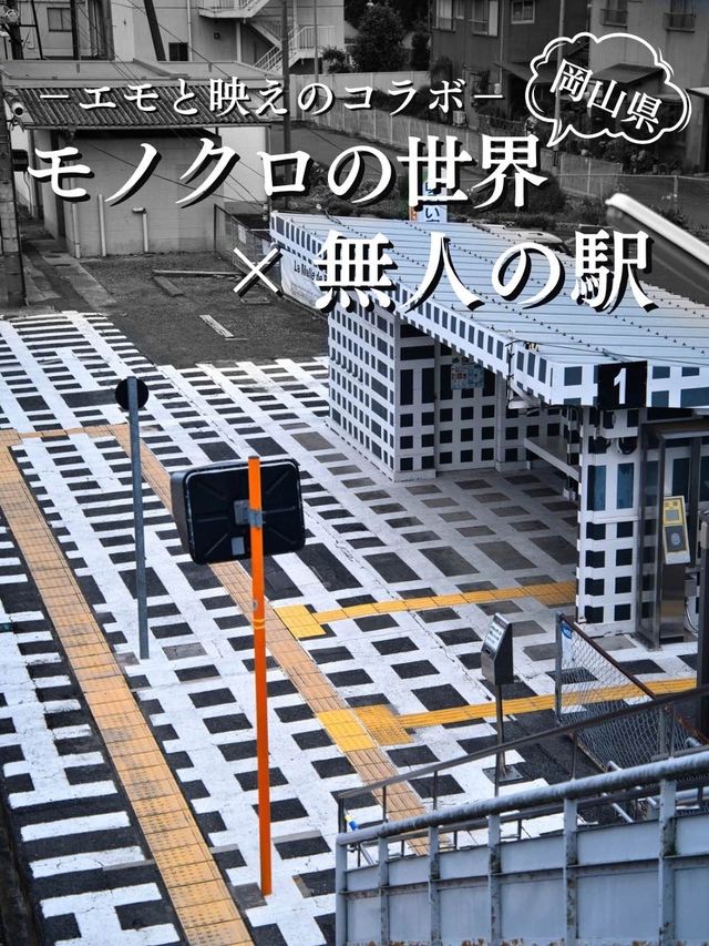 【岡山】アートプロジェクトの一環からできたモノクロの格子の無人駅🚉