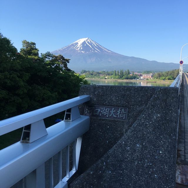 河口湖大橋上看富士山倒影