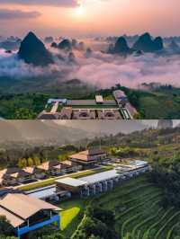 日出晚霞雲海，來陽朔怎麼能不住畫山雲舍