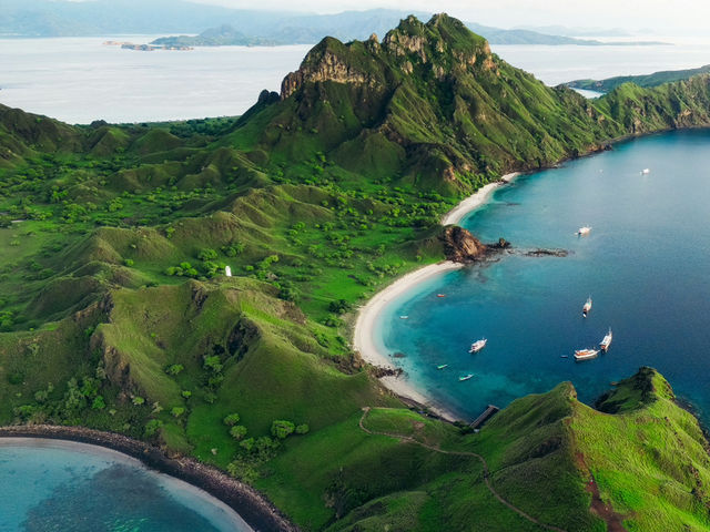  Padar Island 🌴🇮🇩 is famous for its breathtaking hills ⛰️ and the iconic viewpoint overlooking 3 bays 🌊 with white 🤍, black ⚫, and pink 🌸 beaches.