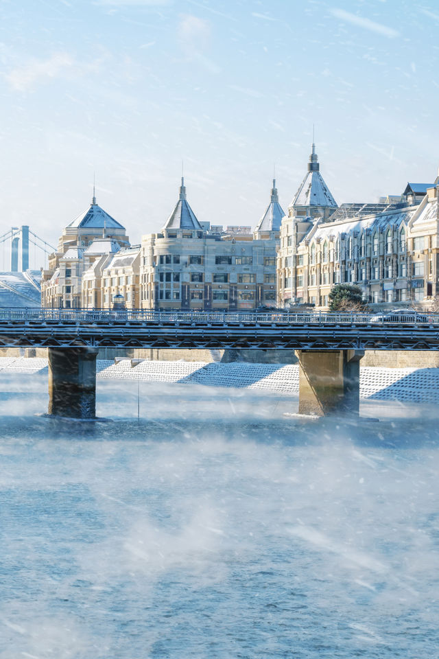 不用去塞納河畔雪後大連的星海廣場好美！