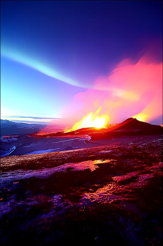 捕捉百年一遇壯觀景色 極光邂逅火山爆發。