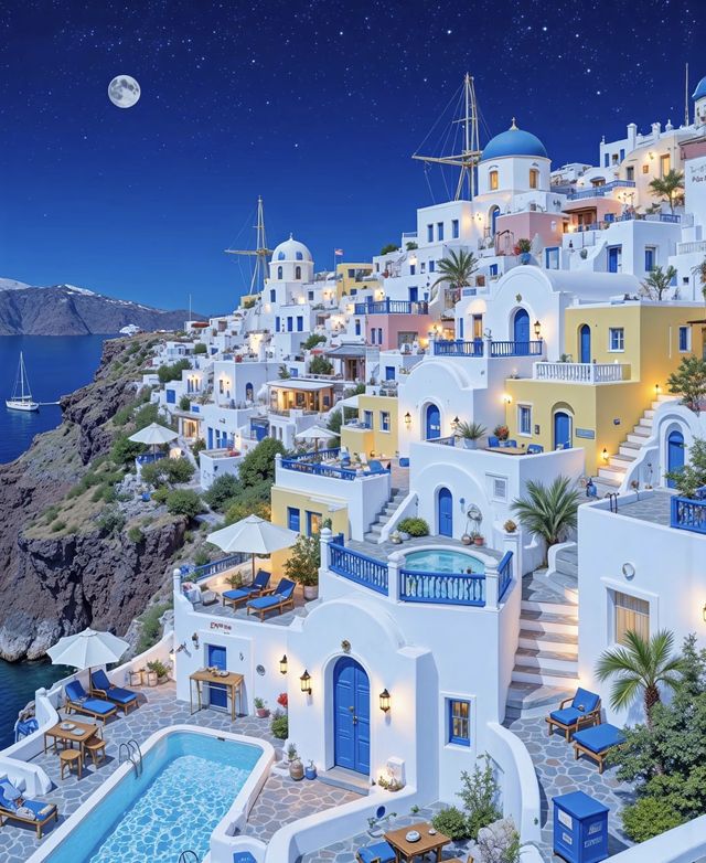 聖托里尼島絕美夜景浪漫小鎮的光影魔法