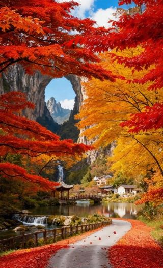 Autumn Gorge Colorful Wall｜I've locked this stunning autumn color into a wallpaper