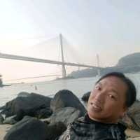 黃昏日落下的汀九橋