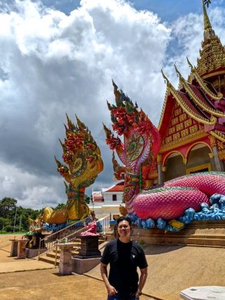 A Colourful Temple in Thailand with A Skywalk to View Into Laos