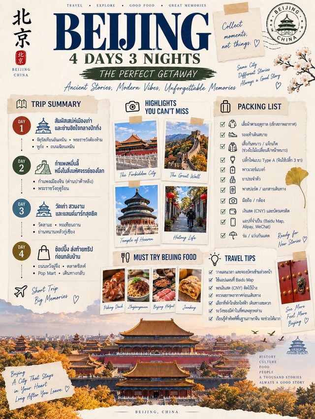 🇨🇳 BEIJING 4 วัน 3 คืนเมืองเดียวที่เที่ยวได้ทั้งพระราชวัง กำแพงเมืองเก่า Hutong