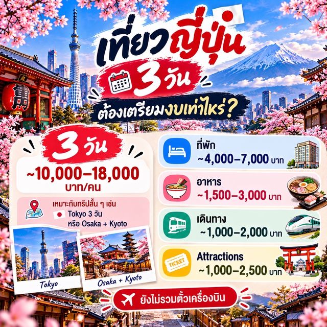 🇯🇵 เที่ยวญี่ปุ่น 3 / 5 / 7 / 9 วัน ต้องเตรียมงบเท่าไหร่?