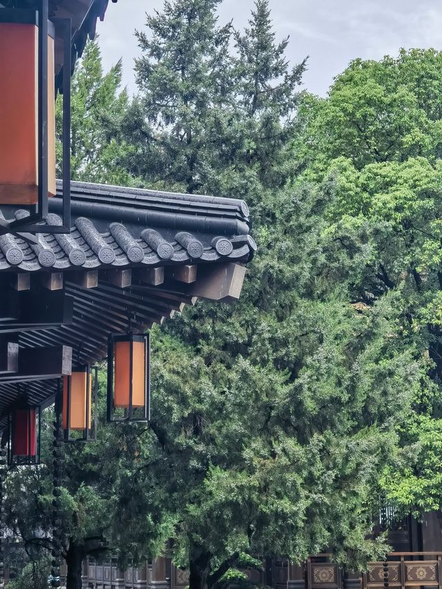 在繁華市集中尋找一個祈福的古老寺廟，在雨天漫步於香積寺