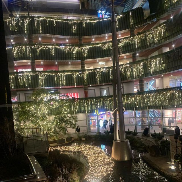 An outdoors shopping mall, but actual indoors