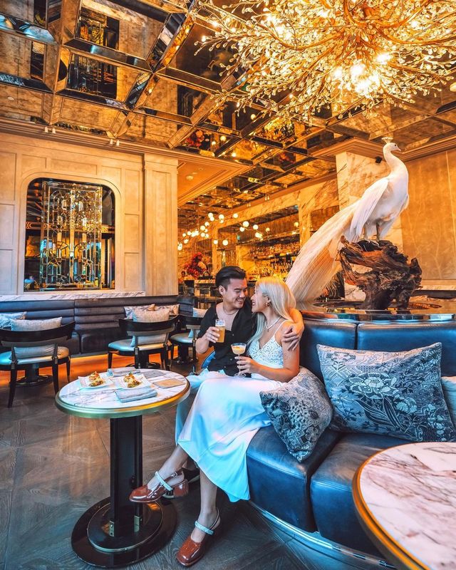 Stunning bar with the elegant white peacock 🦚🥂 Dress up and get ready to explore the new cocktails in Cin Cin hour at Stellar bar.