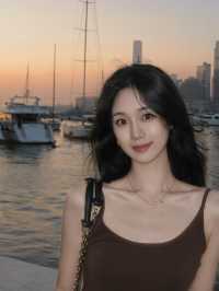 維多利亞公園日落前穿過天橋看海