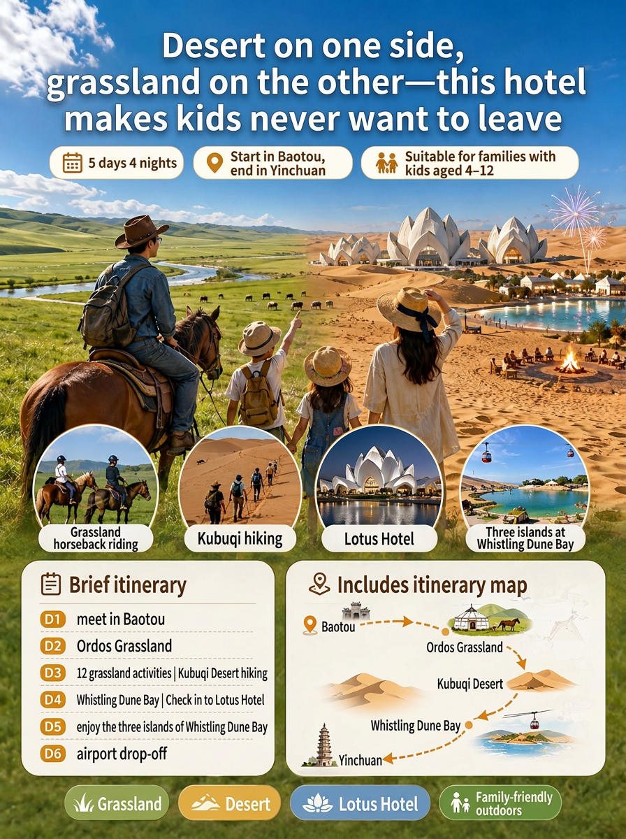 Desert on one side, grassland on the other—this hotel will make kids never want to leave