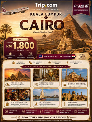 🇪🇬✨RM1,800 round trip | Qatar Airways
6 Days in Cairo — Ancient History, Local Culture & The Nile
Cairo is the kind of destination where every day feels like stepping into a different chapter of history. From the legendary pyramids of Giza to bustling markets, historic mosques and the Nile River, there is so much more to experience beyond the famous pyramid photos. 🏜️🇪🇬
For this trip, I found a Kuala Lumpur → Cairo round-trip fare from RM1,800, flying with Qatar Airways with a transit in Doha. The fare also includes 2 pieces of 23kg checked baggage, which is especially useful for a longer trip or if you're planning to bring souvenirs home. ✈️🧳
🗺️ My suggested 6-day Cairo itinerary
Day 1 — Arrival & Cairo at Night
Take it easy after arriving. Check in, explore Downtown Cairo and enjoy your first Egyptian meal. If you still have energy, take a relaxing walk along the Nile.
Day 2 — Giza Pyramids 🏜️
Start with the highlight of the trip — the Great Pyramid of Giza, the other pyramids and the Great Sphinx. Allow plenty of time for photos and simply taking in the scale of these ancient monuments.
Day 3 — Saqqara + Egyptian Museum 🏺
Explore Saqqara and the Step Pyramid before spending the afternoon learning more about Ancient Egypt at the Egyptian Museum.
Day 4 — Islamic Cairo & Khan el-Khalili 🕌
Visit the Citadel and the Mosque of Muhammad Ali before exploring the atmospheric streets of Islamic Cairo. End the day at Khan el-Khalili for souvenirs, spices, traditional crafts and local food.
Day 5 — Coptic Cairo + Nile Cruise ⛵
Discover another side of Cairo around Coptic Cairo before slowing down in the evening with a Nile cruise. A sunset or evening cruise is a great way to see the city from a different perspective.
Day 6 — Free Day & Last Shopping 🛍️
Keep the final day flexible. Grab some Egyptian snacks, pick up souvenirs, explore a café or revisit somewhere you enjoyed before getting ready for the flight home.
✨ Why Cairo is worth visiting
What I like about this itinerary is that it isn't only about the pyramids. You get a mix of Ancient Egyptian history, Islamic architecture, local markets, traditional food, Coptic heritage and the Nile all in one trip.
And if you're travelling from Malaysia, having 23kg × 2 checked baggage included makes the RM1,800 round-trip fare even more interesting to compare.
💡 Travel tip: Airfares are starting fares and can change depending on travel dates and availability, so always check the final price, baggage allowance and transit details before booking.
🇲🇾✈️🇶🇦 Kuala Lumpur → Doha → Cairo 🇪🇬
RM1,800 round trip | Qatar Airways | 23kg × 2 baggage
Save this guide if Cairo is on your bucket list! 🏜️✨
#cairo #egypt #cheapflightdeals #travel2026 #travel #middleeasttravel #qatar #tripcom
