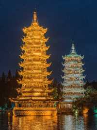 桂林日月雙塔｜闖入絕美夜景畫卷，真係靚到癲啊！