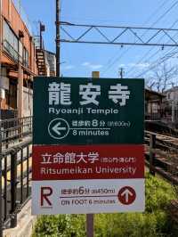 龍安寺の境内の鏡容池(おしどり池)の、水分石(みくまり石)の上には、２羽の鳥が仲良く並んでいた