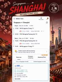 Only SGD 388 Return to Shanghai in Dec26!! 🇨🇳 ✈️