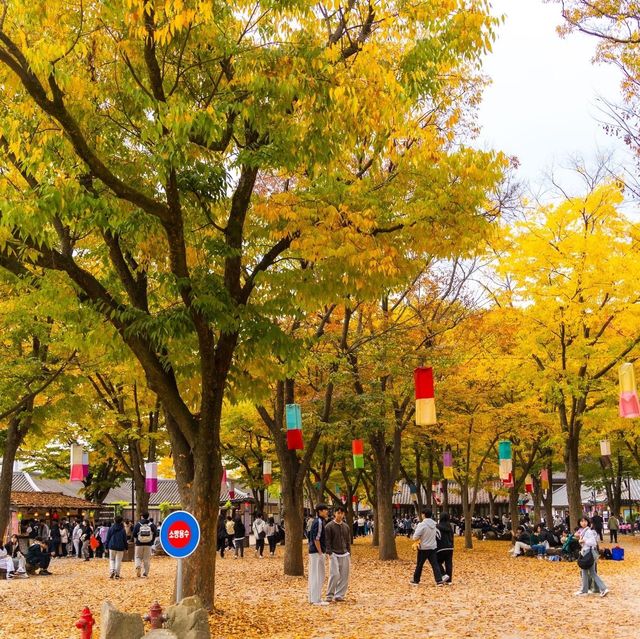 Beautiful Autumn View of Korean Folk Village 