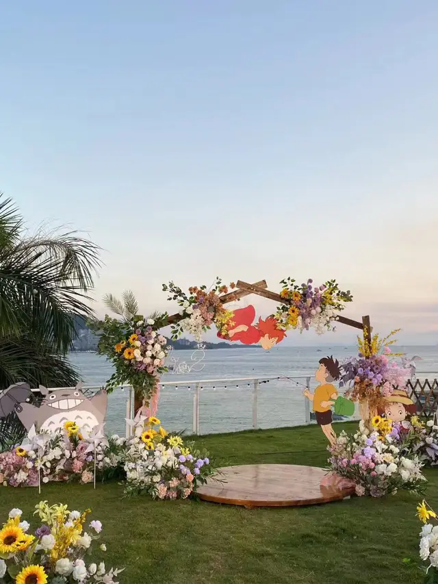 A whimsical and romantic wedding at the seaside Miyazaki Hayao theme park