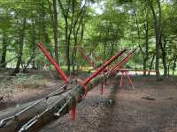 Art sculptures lost in a forest