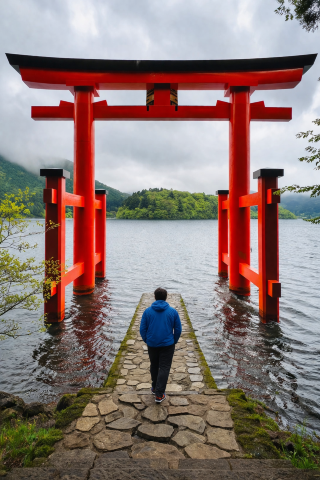 ดาดฟ้าเรือโจรสลัดกลางทะเลสาบในญี่ปุ่น